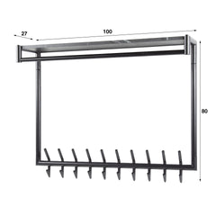 Kapstok 20 Haaks Hoog Roede-Hoedenplank - 100x27x80 cm - Zwart Bruin - Melamine