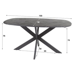 Eettafel Deens Ovaal - 150x90x76 cm - Zwart Bruin - Melamine