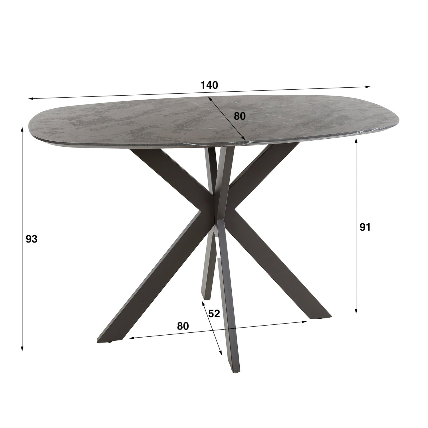 Bartafel Kruisframe Deens Ovaal - 140x80x93 cm - Zwart Bruin - Melamine