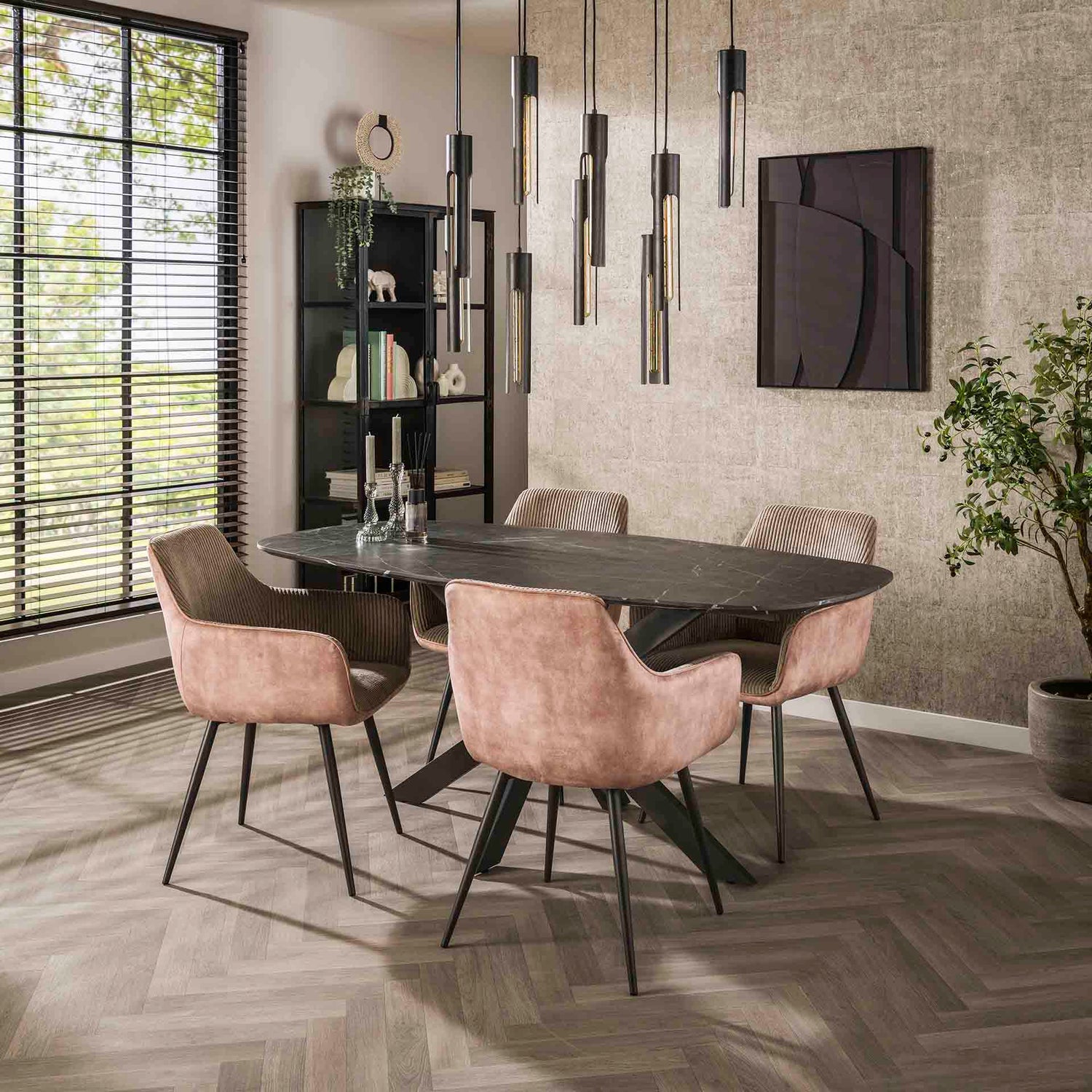 Eettafel Deens Ovaal - 180x90x77 cm - Zwart Bruin - Melamine