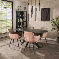 Eettafel Deens Ovaal - 180x90x77 cm - Zwart Bruin - Melamine