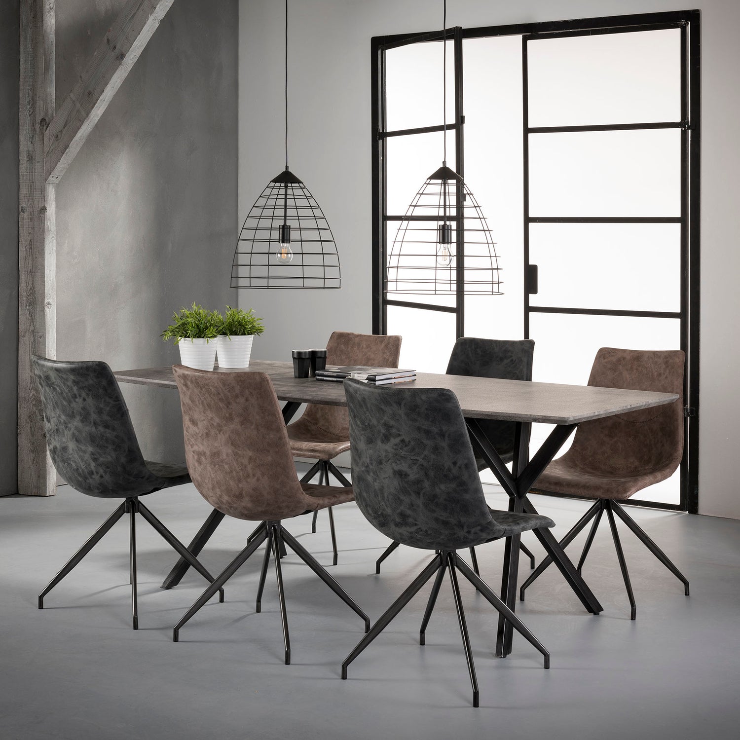 Eettafel Ovaal - 190x90x76 cm - Betonlook Grijs - 3D
