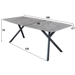Eettafel Ovaal - 190x90x76 cm - Betonlook Grijs - 3D