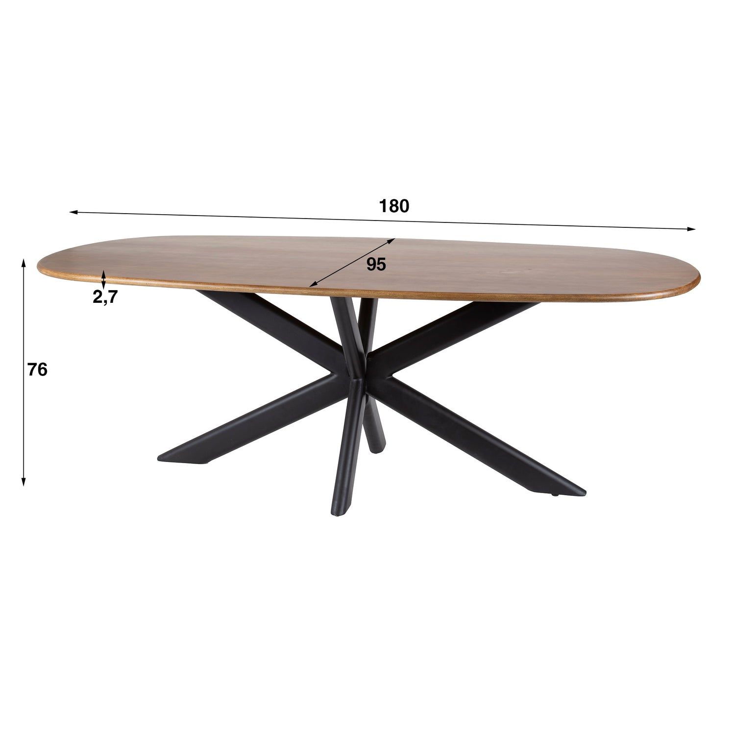 Eettafel Cliff Ovaal - 180x95x76 cm - Zandkleur - Mango