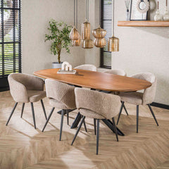 Eettafel Cliff Ovale Buis - 215x105x76 cm - Zandkleur - Mango
