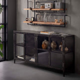 Dressoir Rift Metal met 4 Deuren - 180x40x92 cm - Gun Metal