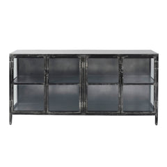 Dressoir Rift Metal met 4 Deuren - 180x40x92 cm - Gun Metal