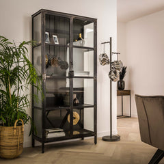Vitrinekast Rift Metal met 2 Deuren - 90x40x190 cm - Gun Metal