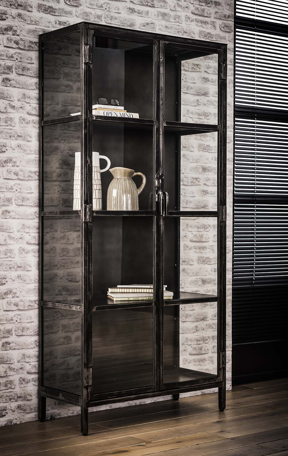 Vitrinekast Rift Metal met 2 Deuren - 90x40x190 cm - Gun Metal