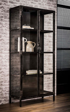 Vitrinekast Rift Metal met 2 Deuren - 90x40x190 cm - Gun Metal