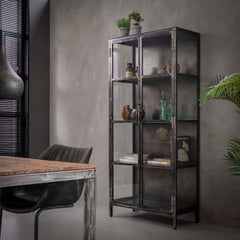 Vitrinekast Rift Metal met 2 Deuren - 90x40x190 cm - Gun Metal
