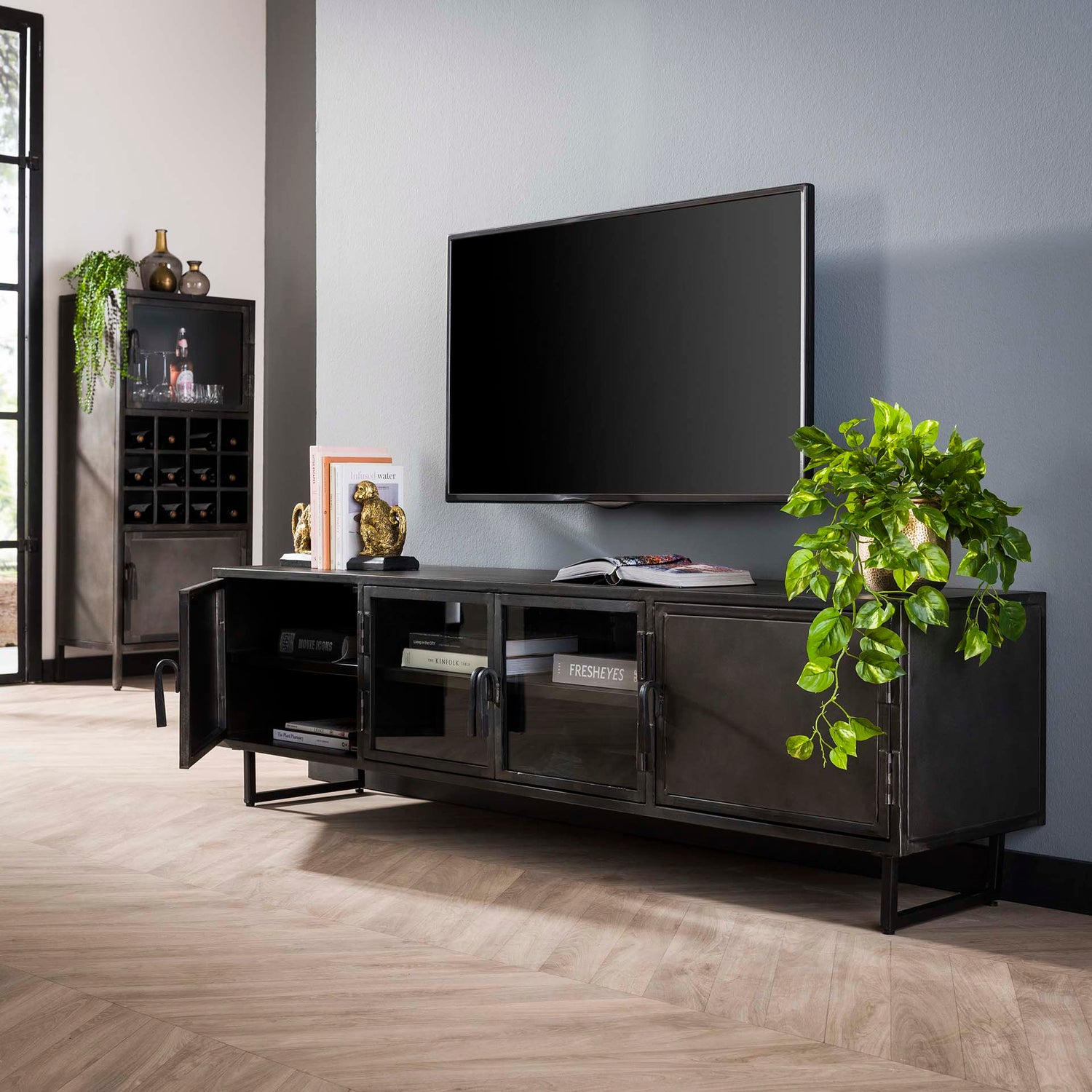 TV-meubel Rift Metal - 180x40x51 cm - Gun Metal