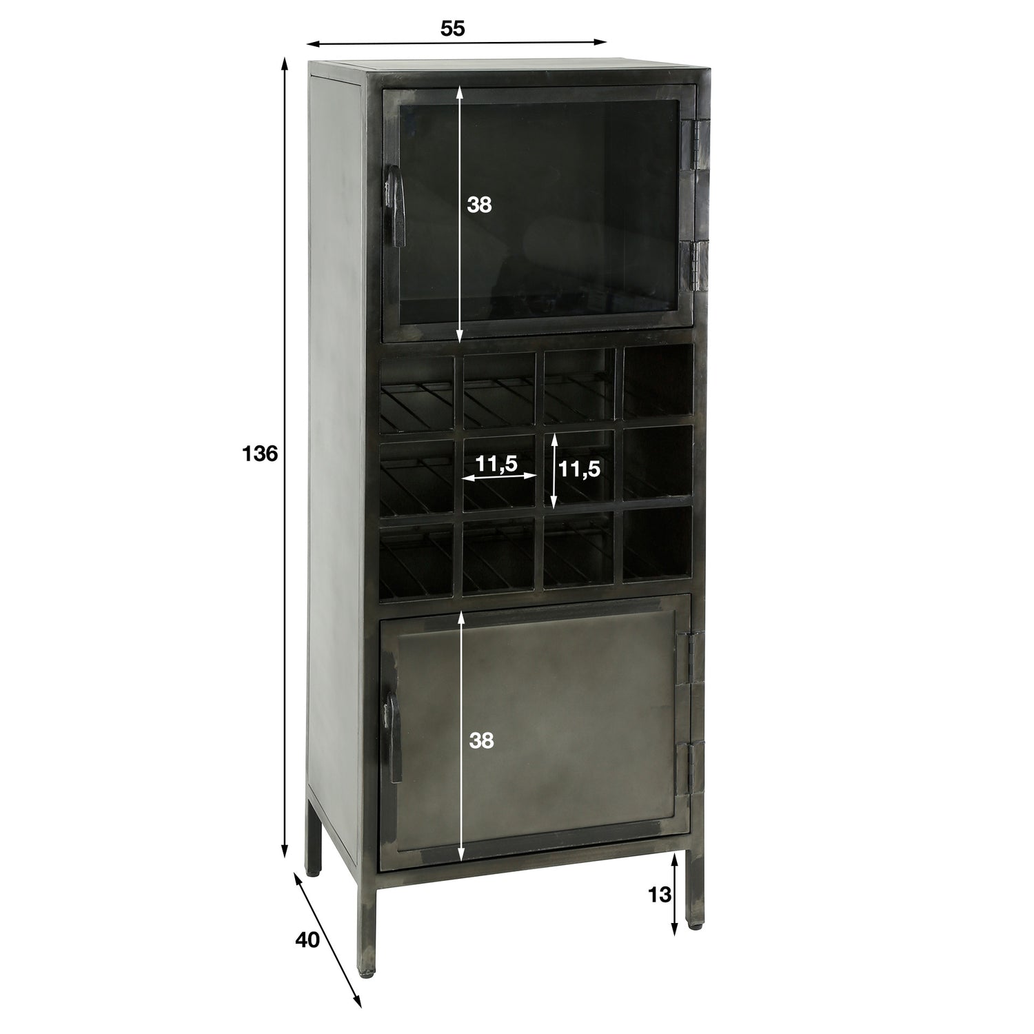 Wijnkast Ruff metal - 55x40x135 cm - Gun Metal