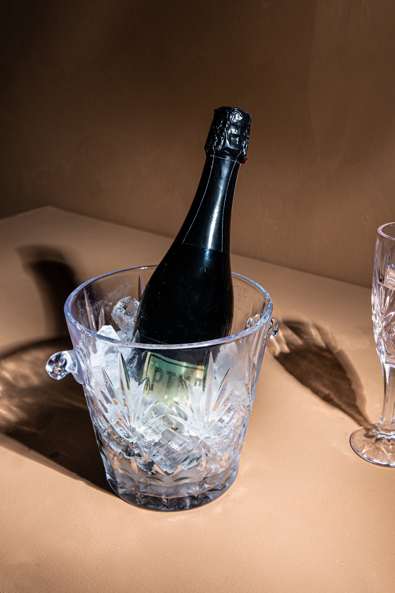 Glass Crystal Clear Round Ice Bucket