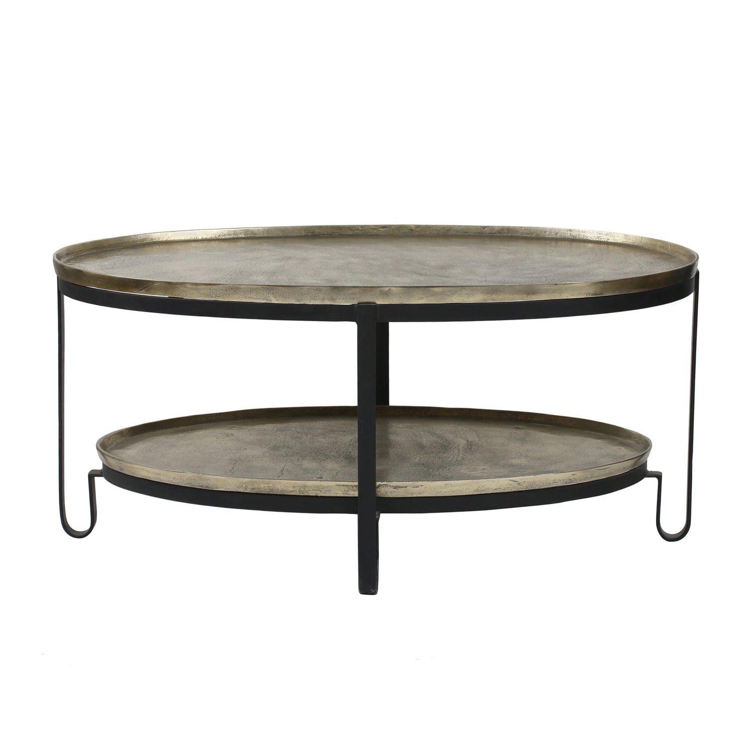 Kae Gold Oval Alu Black Iron Coffee Table 2 Layers