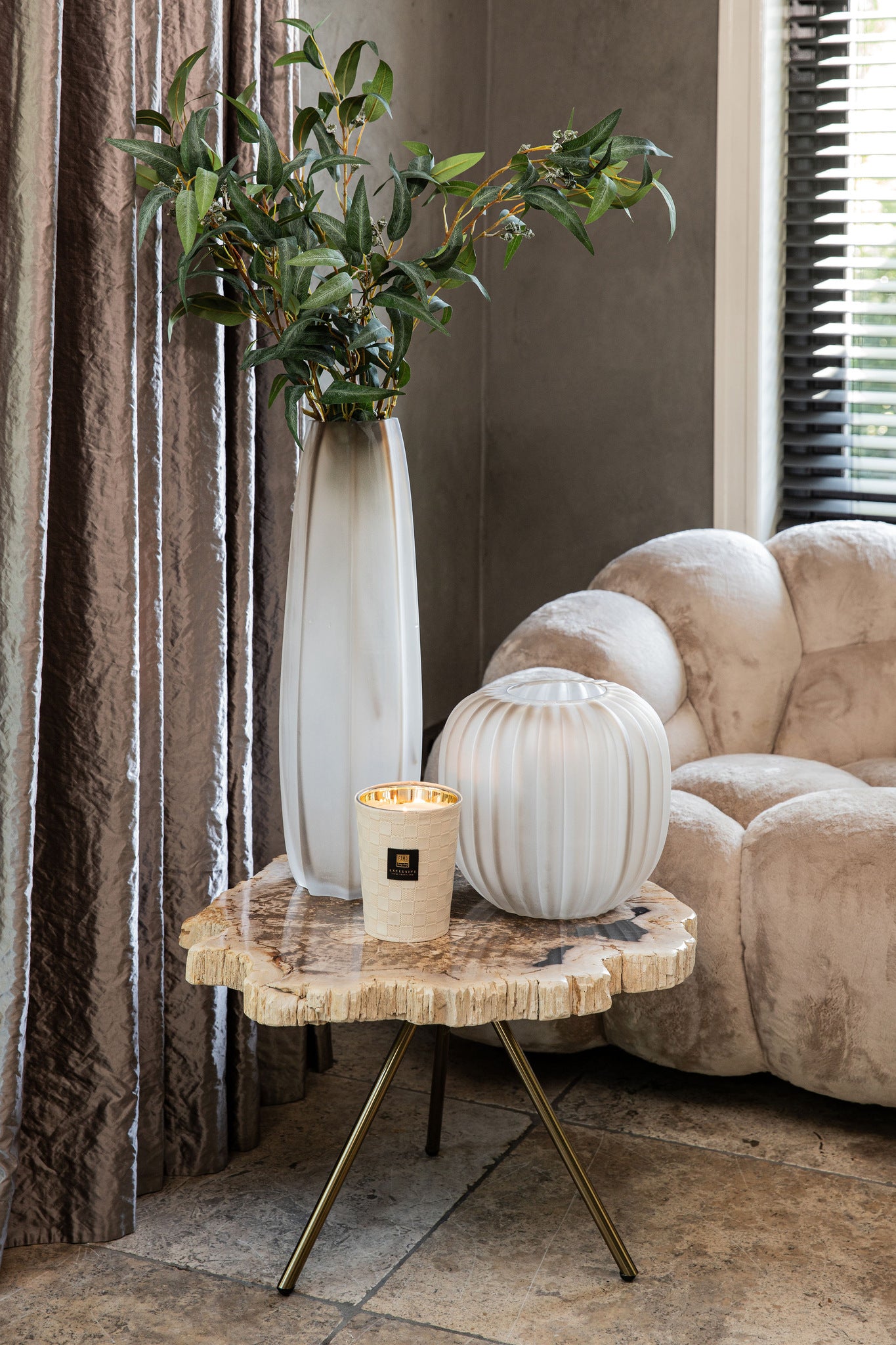 New Khine Petrified Wood Coffee Table Brass SV3