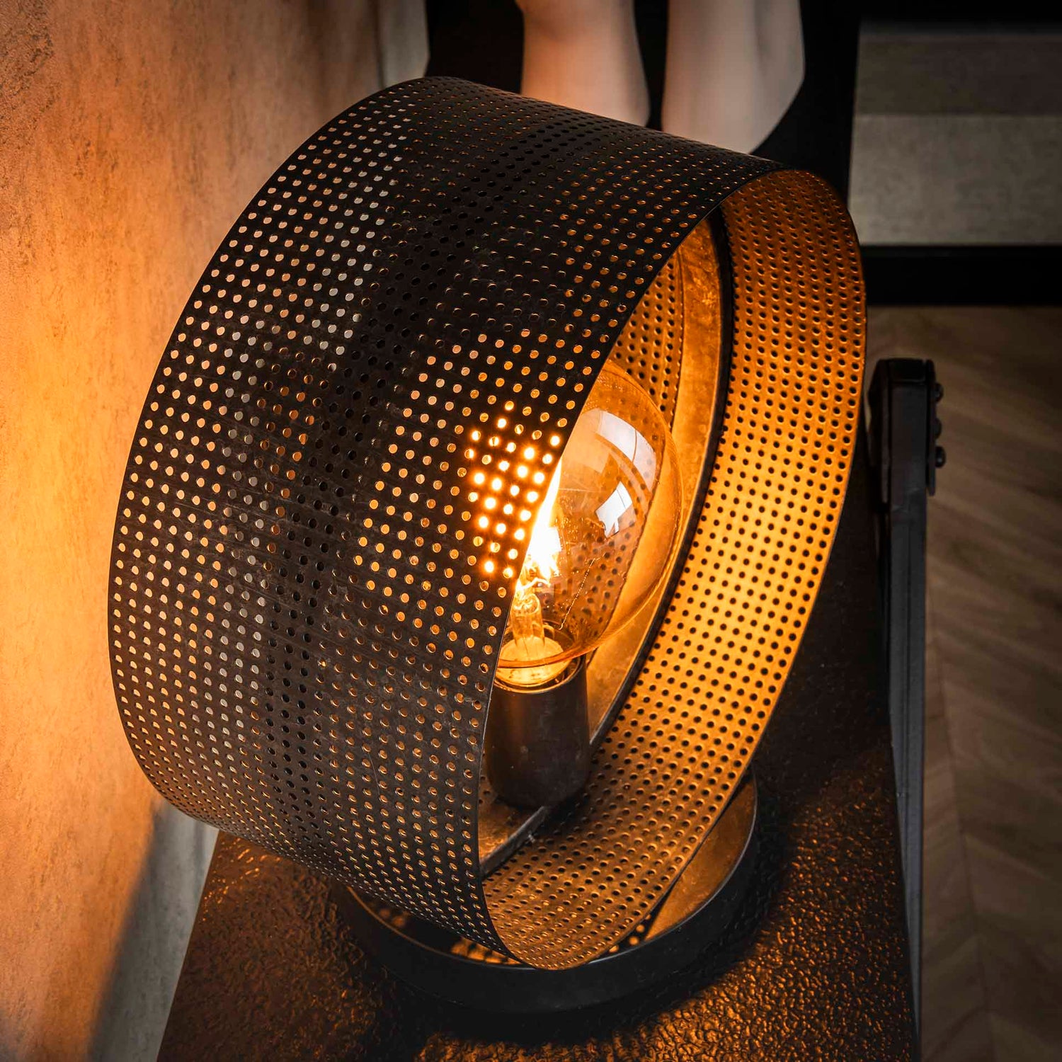 Tafellamp met 1 lamp ring geperforeerd - 30x20x33 cm - Charcoal