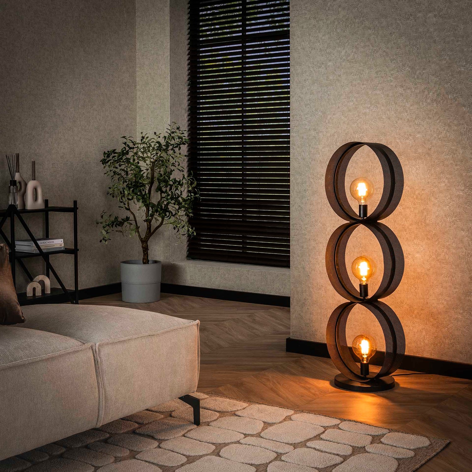 Vloerlamp met 3 lampen ring geperforeerd - 40x30x122 cm - Charcoal