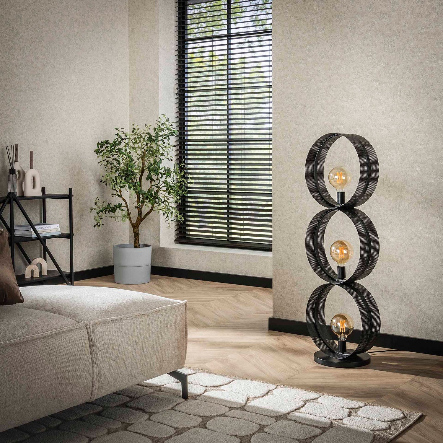 Vloerlamp met 3 lampen ring geperforeerd - 40x30x122 cm - Charcoal