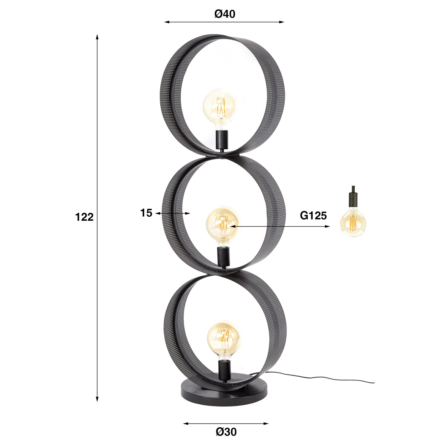 Vloerlamp met 3 lampen ring geperforeerd - 40x30x122 cm - Charcoal