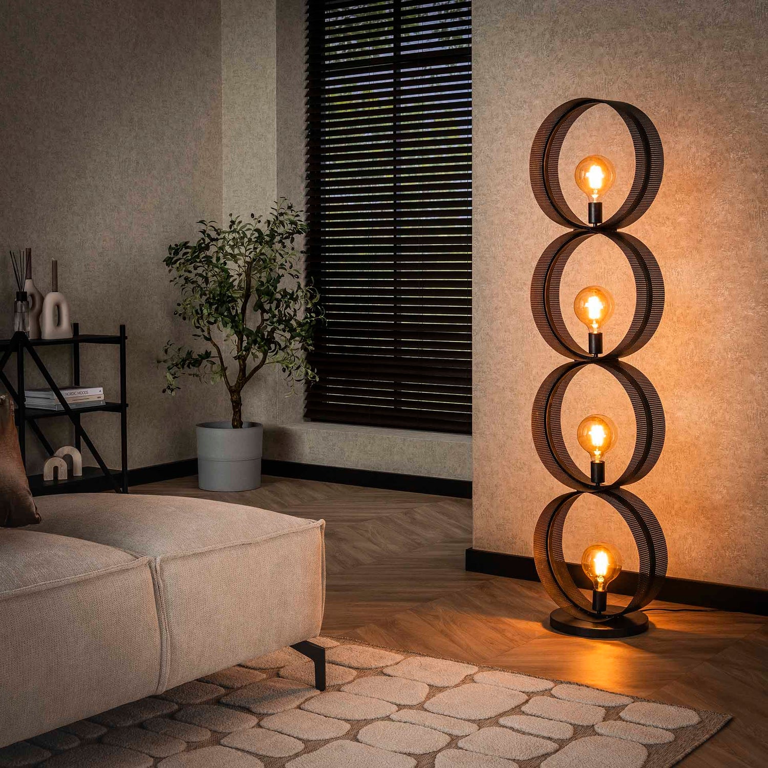Vloerlamp 4L Ring Geperforeerd - 40x30x162 cm - Charcoal
