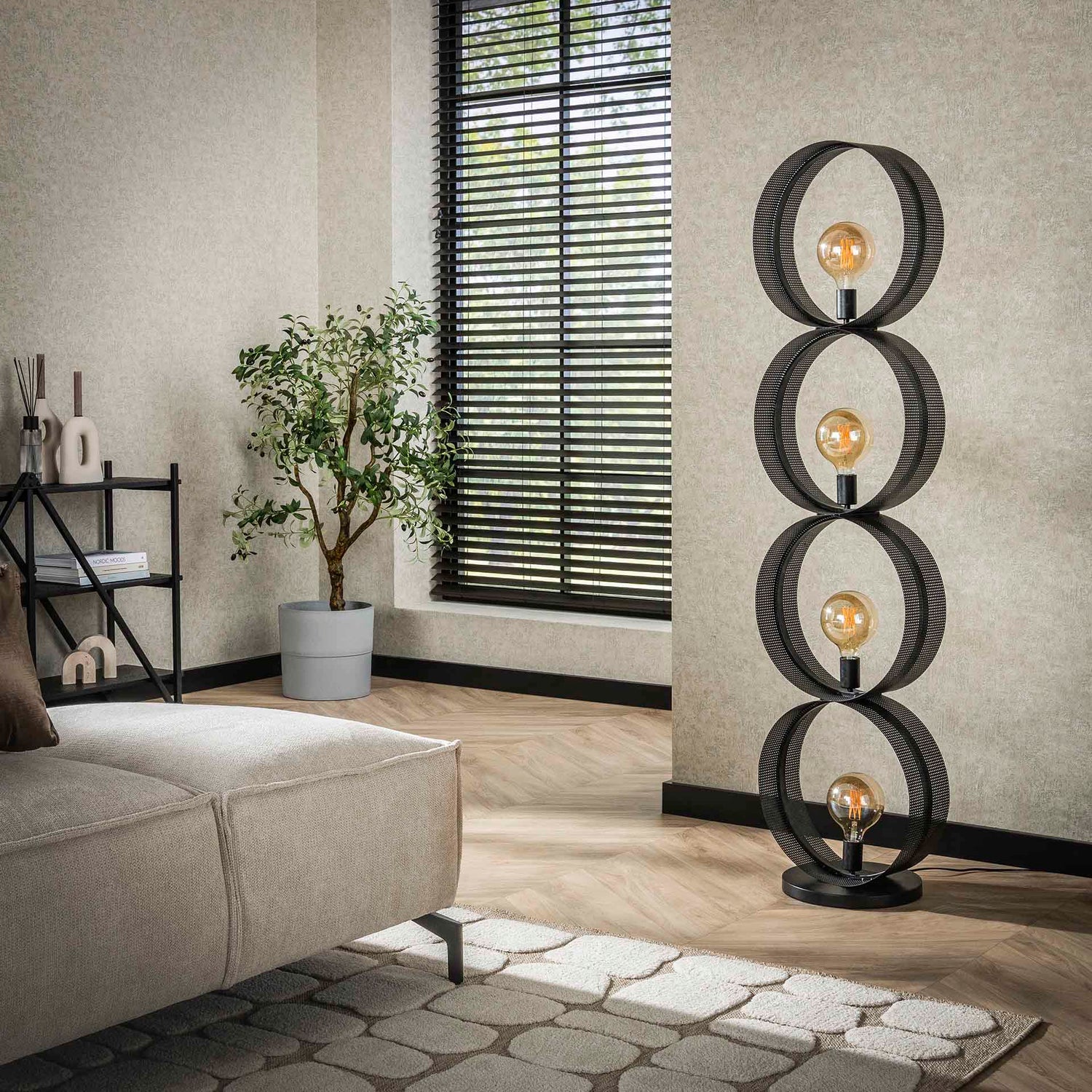 Vloerlamp 4L Ring Geperforeerd - 40x30x162 cm - Charcoal