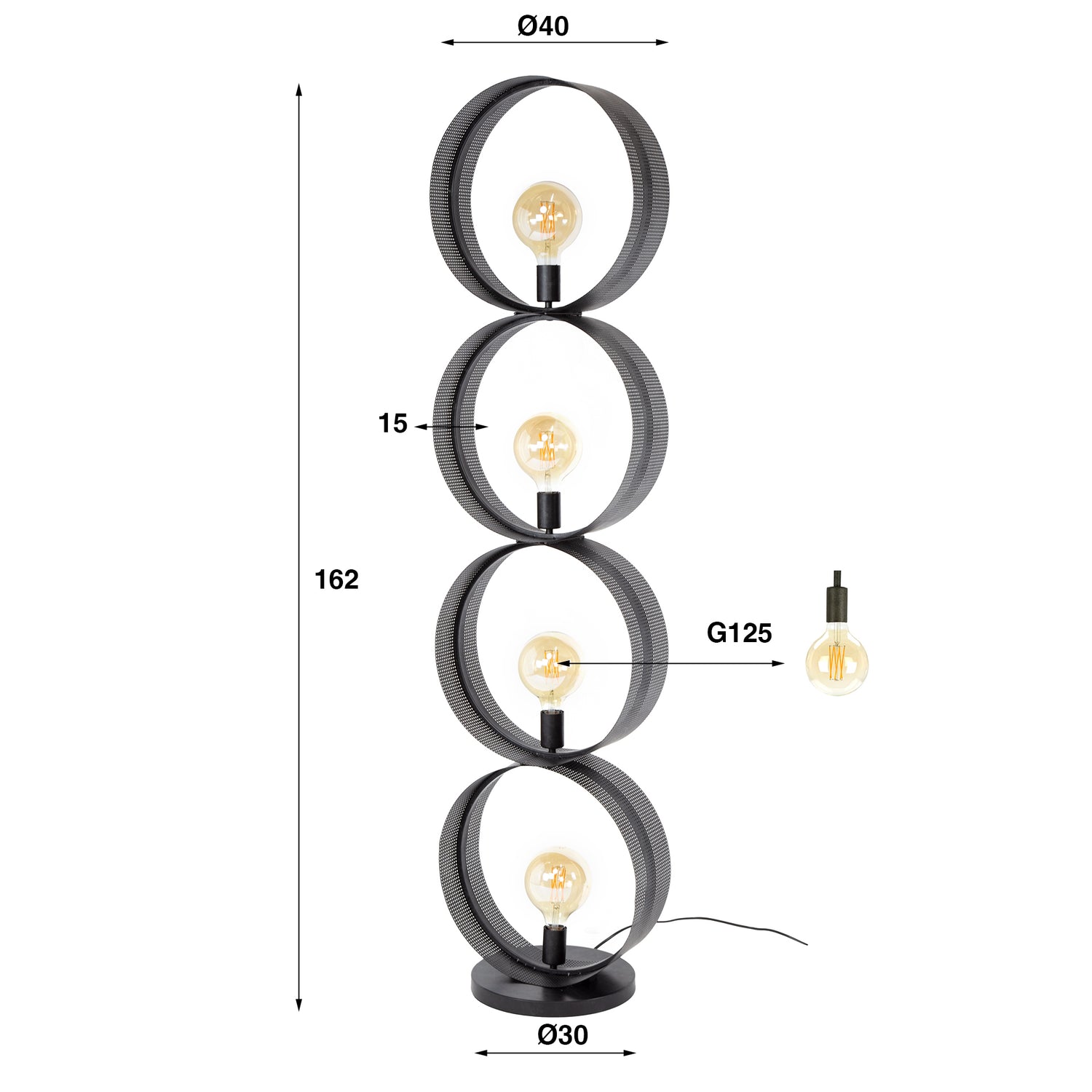 Vloerlamp 4L Ring Geperforeerd - 40x30x162 cm - Charcoal