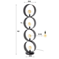 Vloerlamp 4L Ring Geperforeerd - 40x30x162 cm - Charcoal