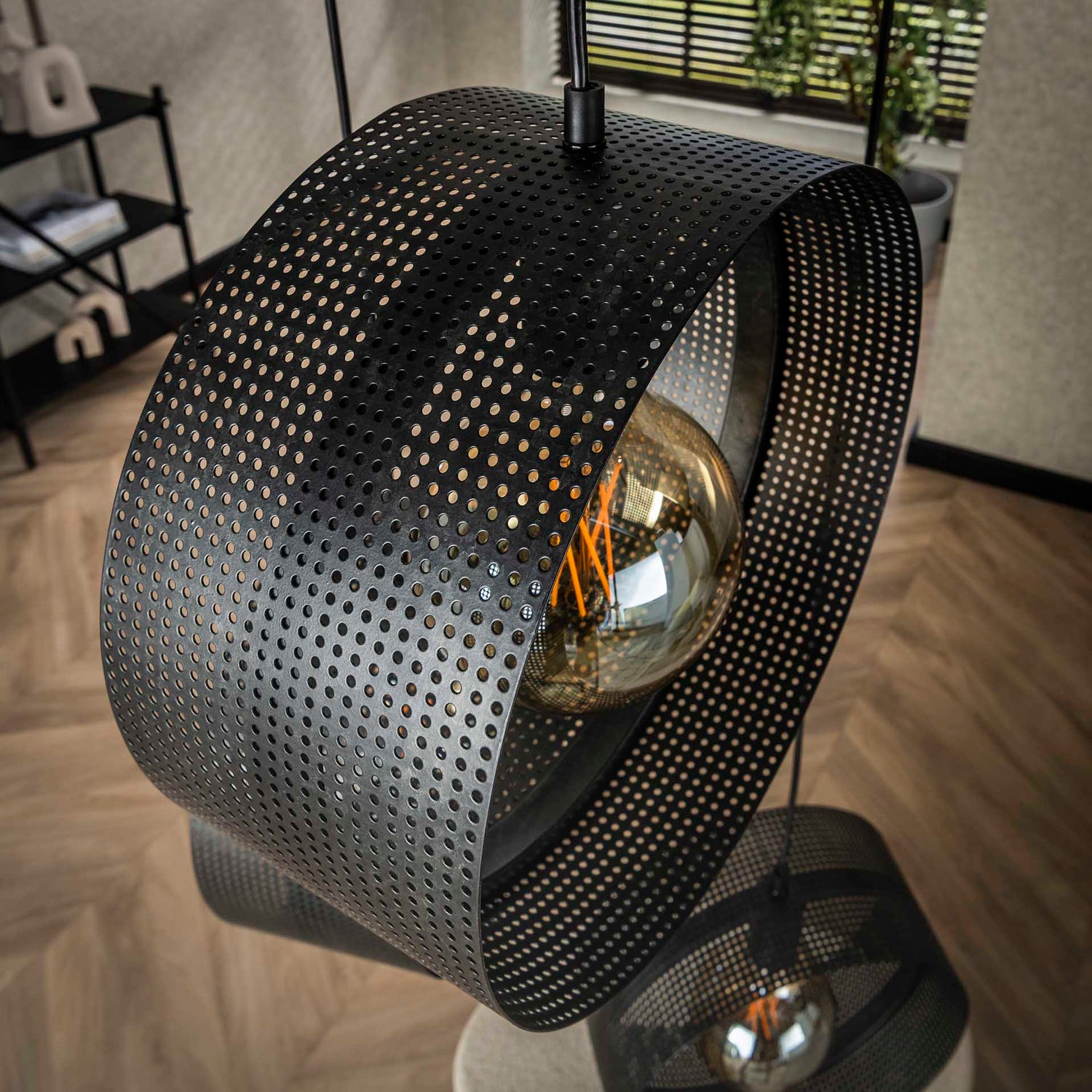 Hanglamp met 3 lampen ring geperforeerd - 50x50x180 cm - Charcoal