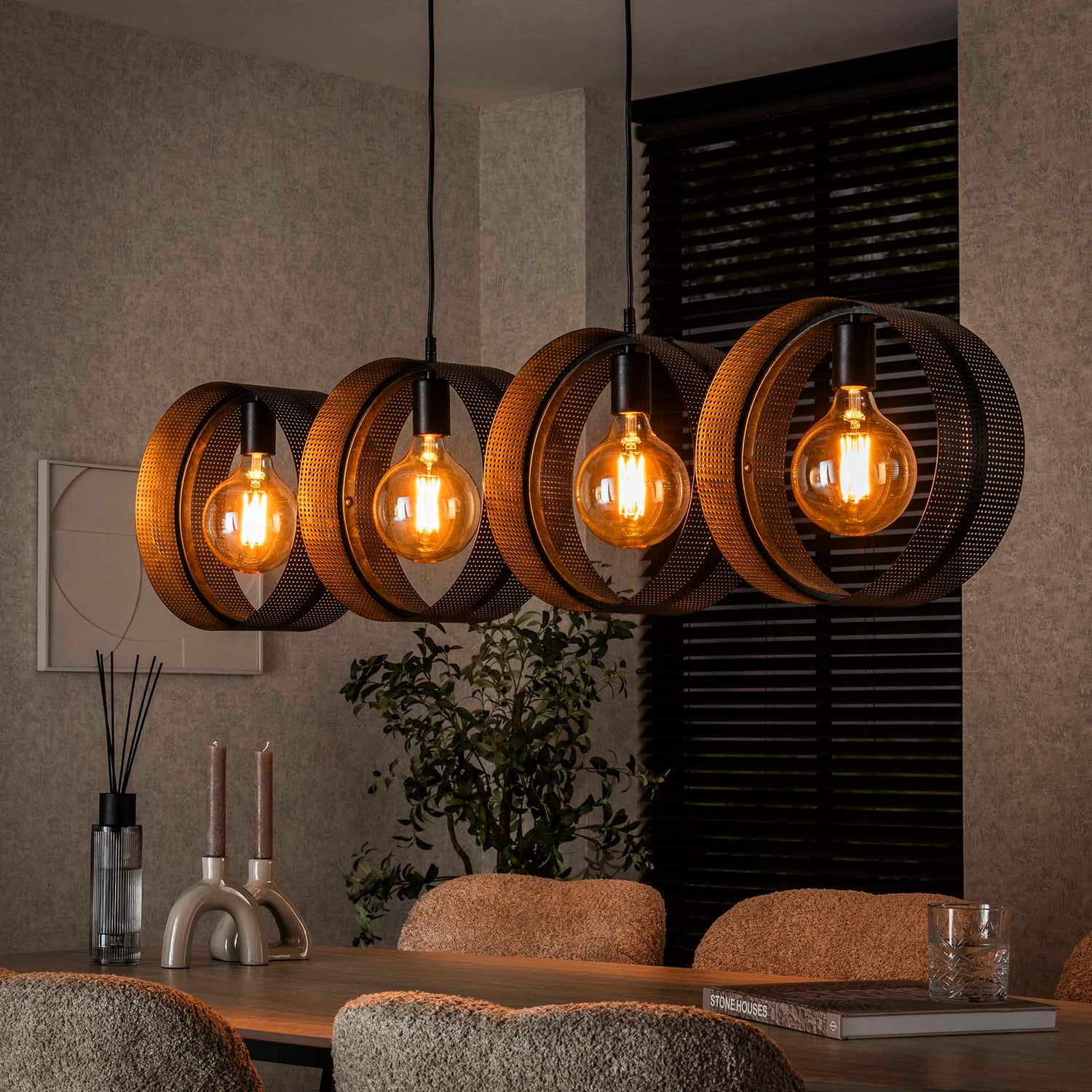 Hanglamp met 4 lampen ring geperforeerd - 120x15x150 cm - Charcoal