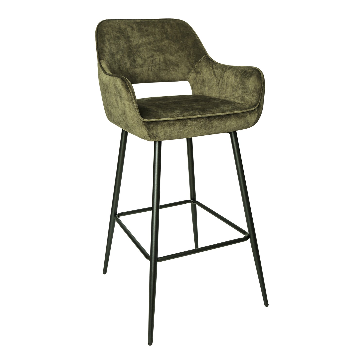 Fallon Velvet Green Bar Stool Black Metal Leg KD (set of 2)