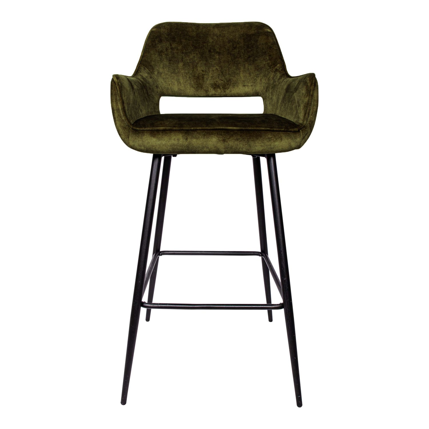 Fallon Velvet Green Bar Stool Black Metal Leg KD (set of 2)