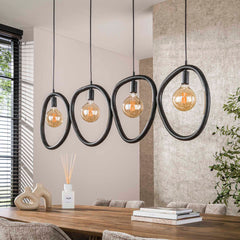 Hanglamp met 4 Lampen Pebble - 140x8x150 cm - Artic Zwart