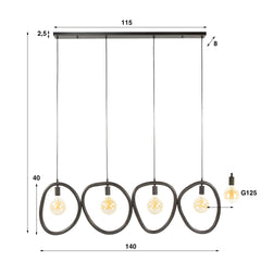 Hanglamp met 4 Lampen Pebble - 140x8x150 cm - Artic Zwart