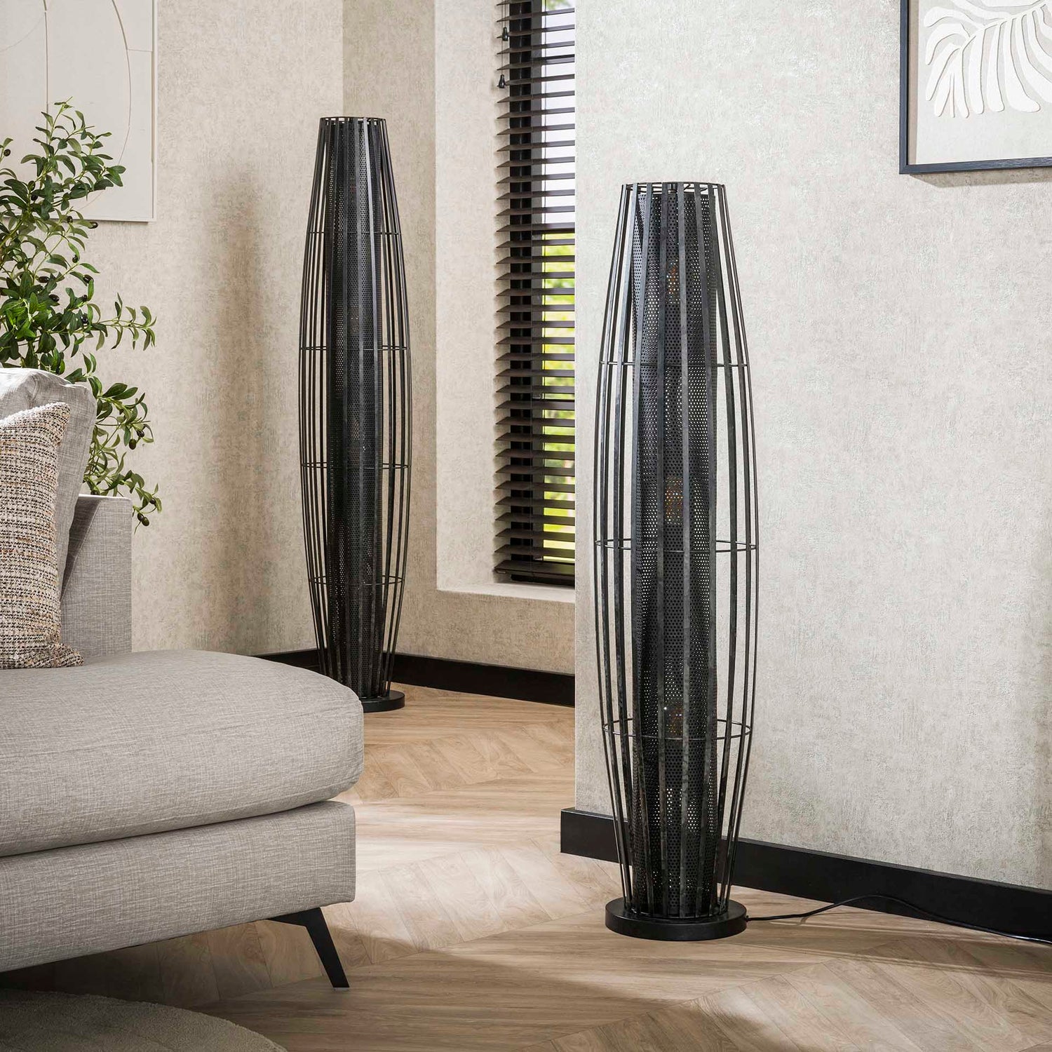 Vloerlamp 120 3L Cylinder Mesh - 27x27x120 cm - Charcoal