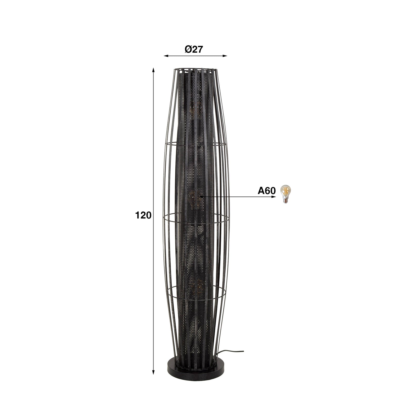 Vloerlamp 120 3L Cylinder Mesh - 27x27x120 cm - Charcoal