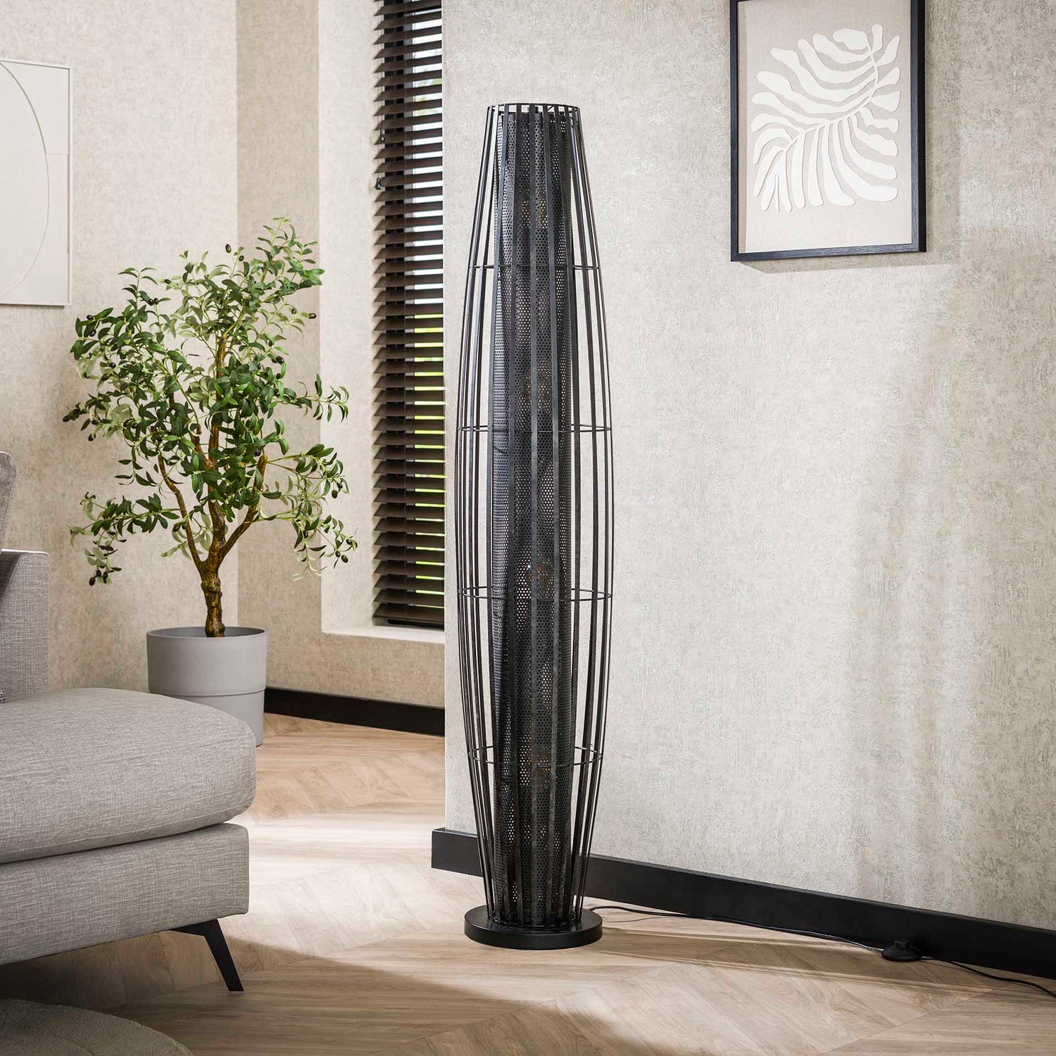 Vloerlamp 150 met 4 Lampen Cylinder Mesh - 29x29x150 cm - Charcoal