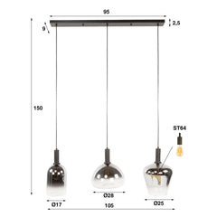 Hanglamp met 3 Lampen Zenith Mix - 105x28x150 cm - Artic Zwart