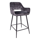 Fal LOW Velvet Anthracite Bar Stool Black Metal Le (set of 2)