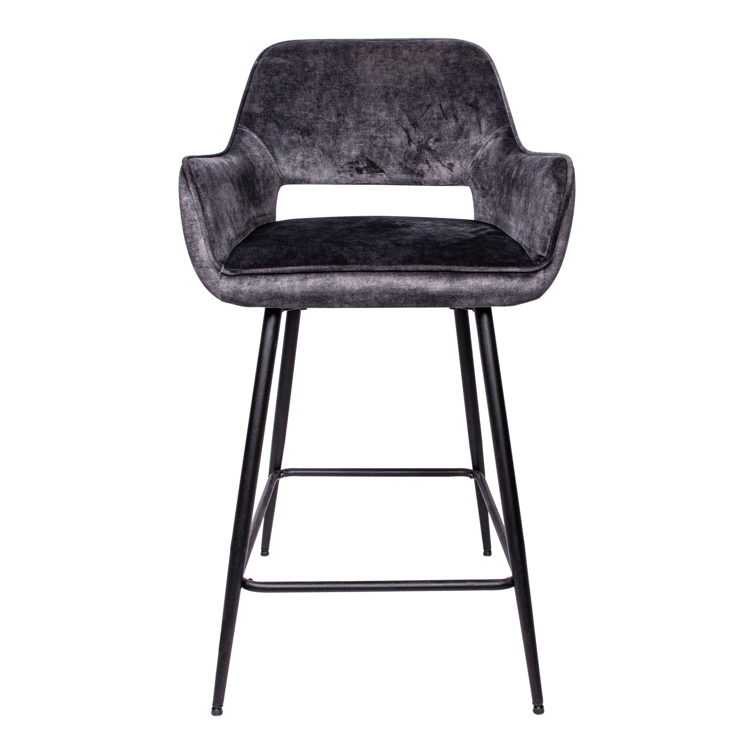 Fal LOW Velvet Anthracite Bar Stool Black Metal Le (set of 2)