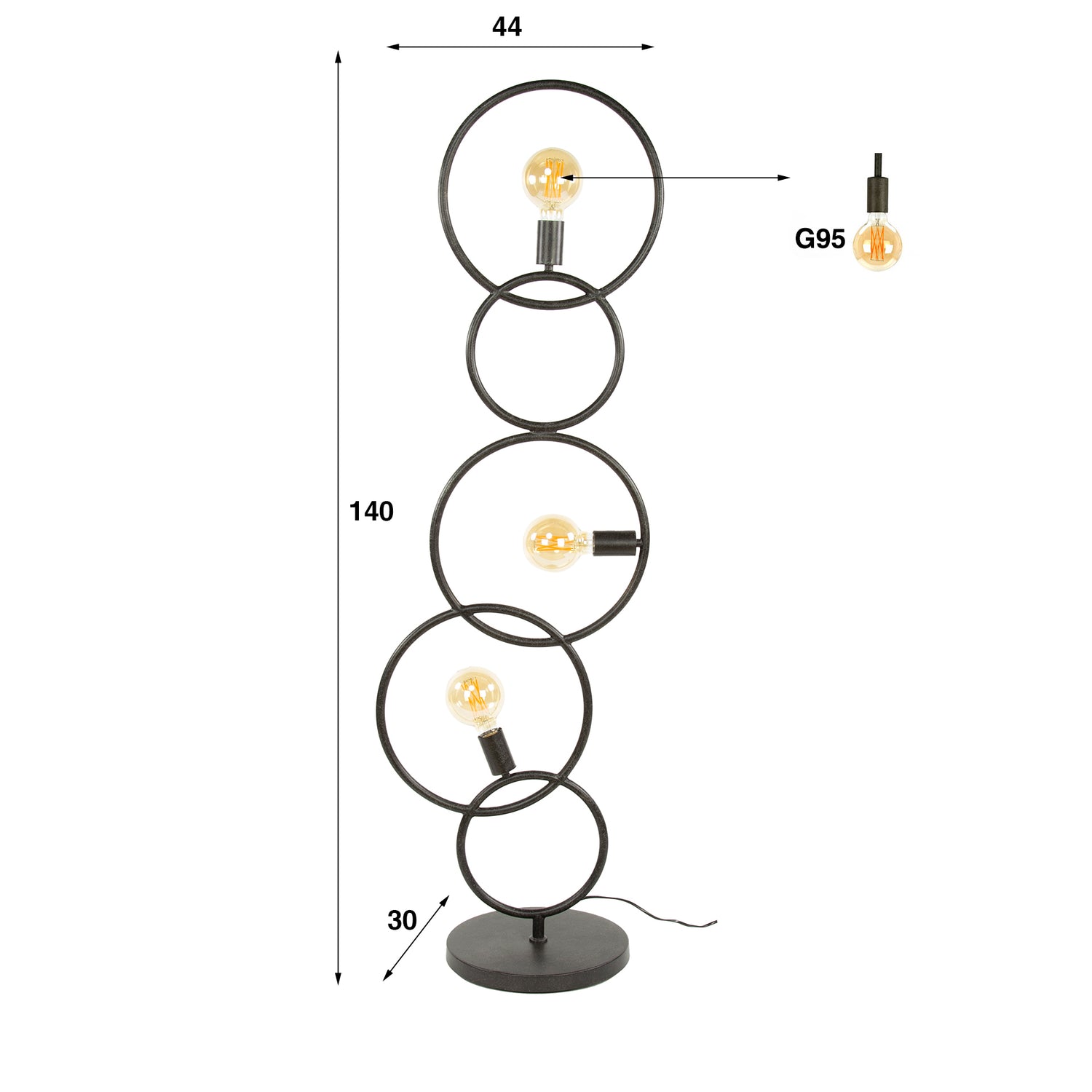 Vloerlamp Loop met 3 lampen - 44x30x140 cm - Artic Zwart