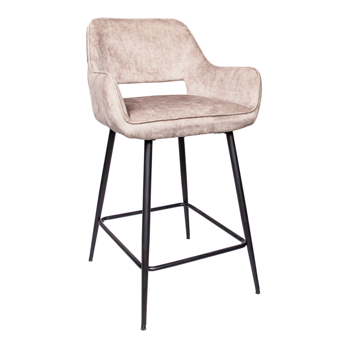 Fal LOW Velvet Khaki Bar Stool Black Metal Leg KD (set of 2)