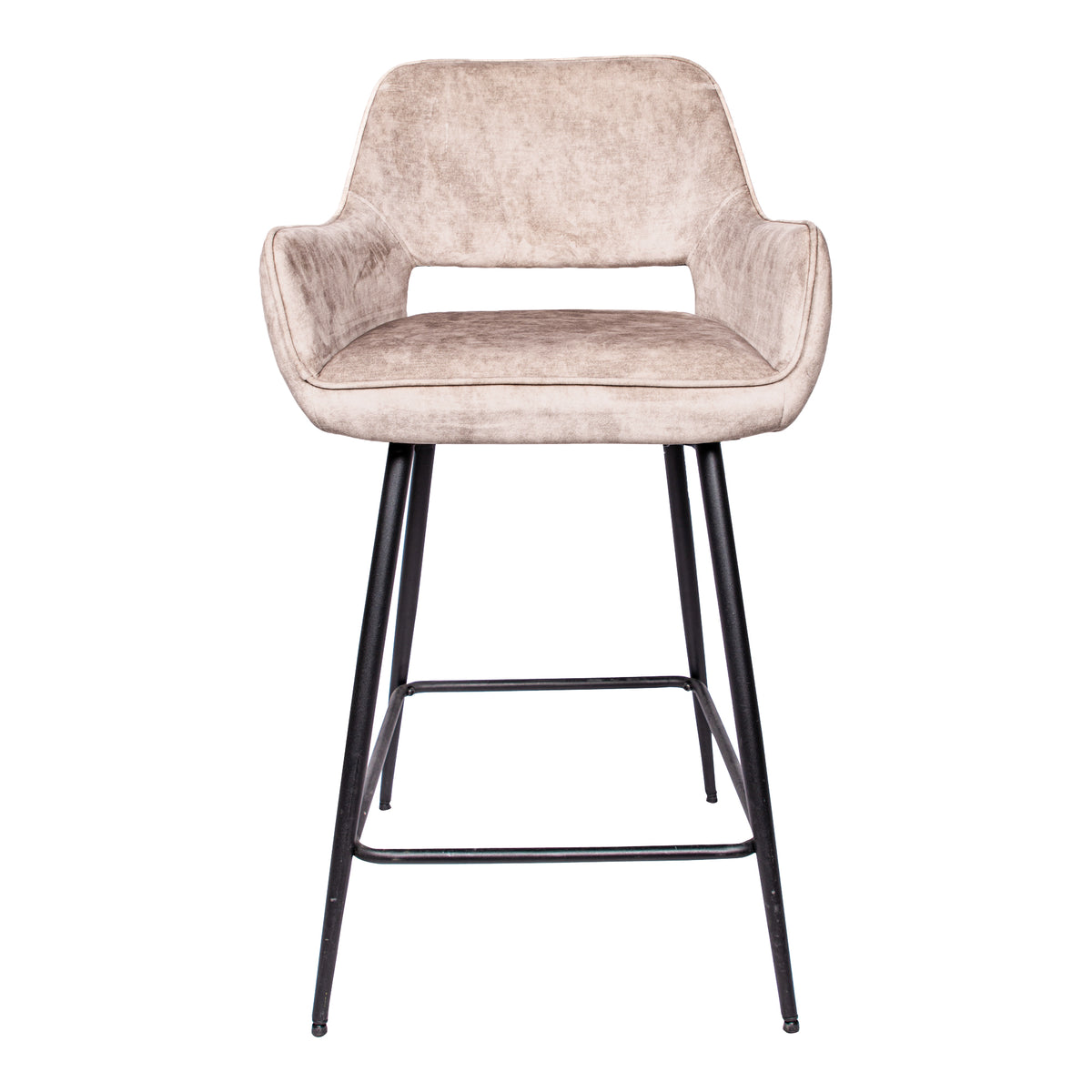 Fal LOW Velvet Khaki Bar Stool Black Metal Leg KD (set of 2)