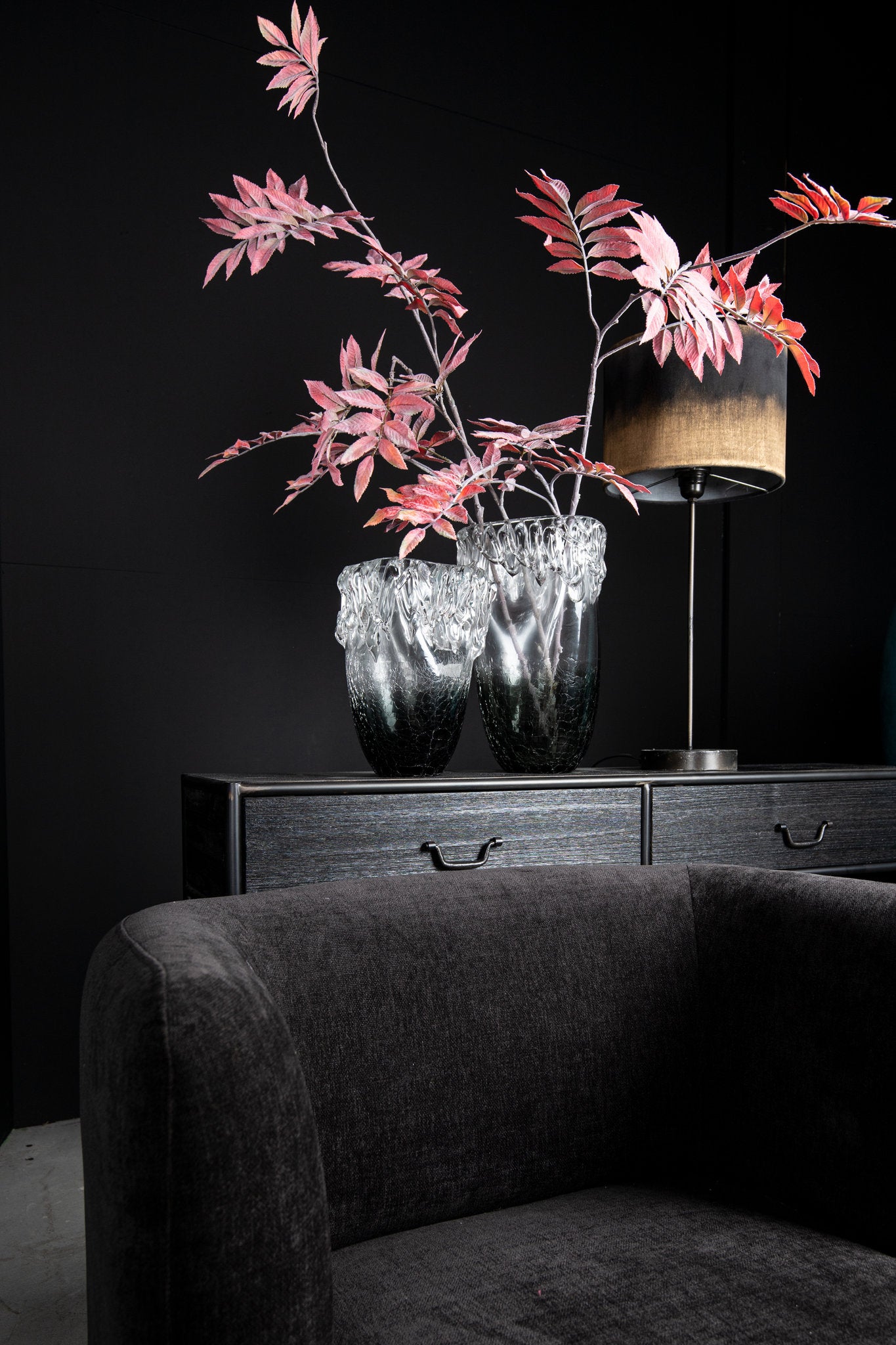 Ray Black Wooden Sidetable Metal Frame 2 Drawer