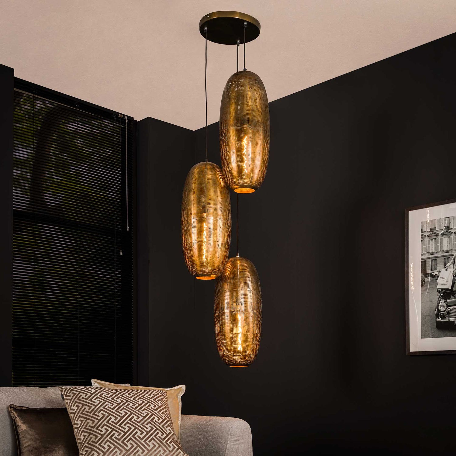 Hanglamp met 3 Lampen cosmic getrapt - 45x45x180 cm - Brons Antiek
