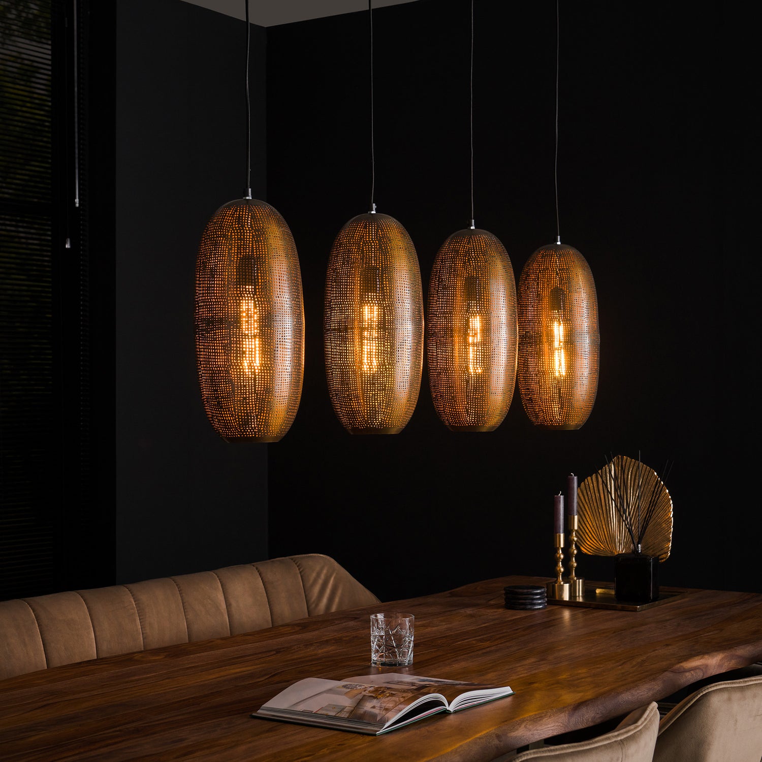 Hanglamp met 4 lampen cosmic - 125x18x150 cm - Brons Antiek