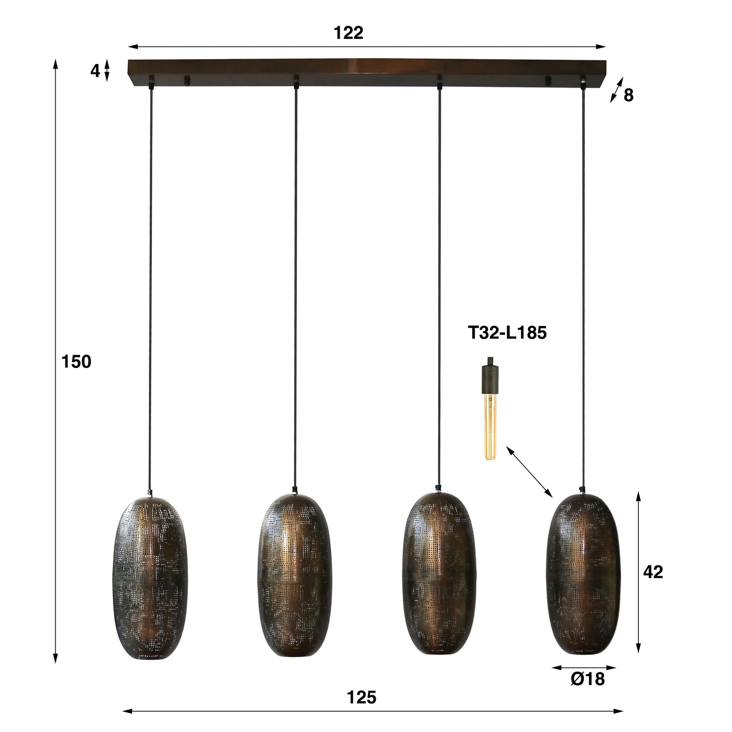Hanglamp met 4 lampen cosmic - 125x18x150 cm - Brons Antiek