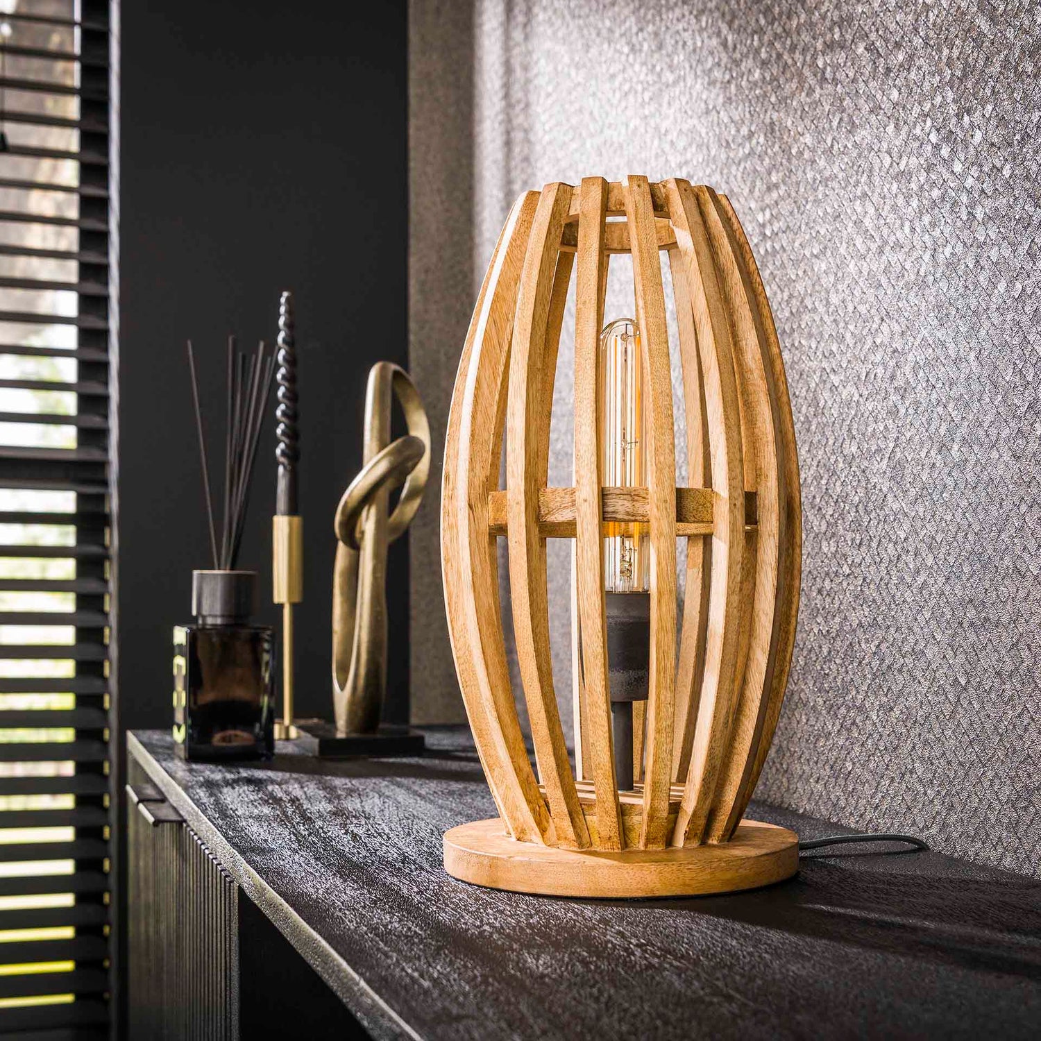 Tafellamp met 1 lamp orbit - 20x20x38 cm - Mango Naturel - Mango