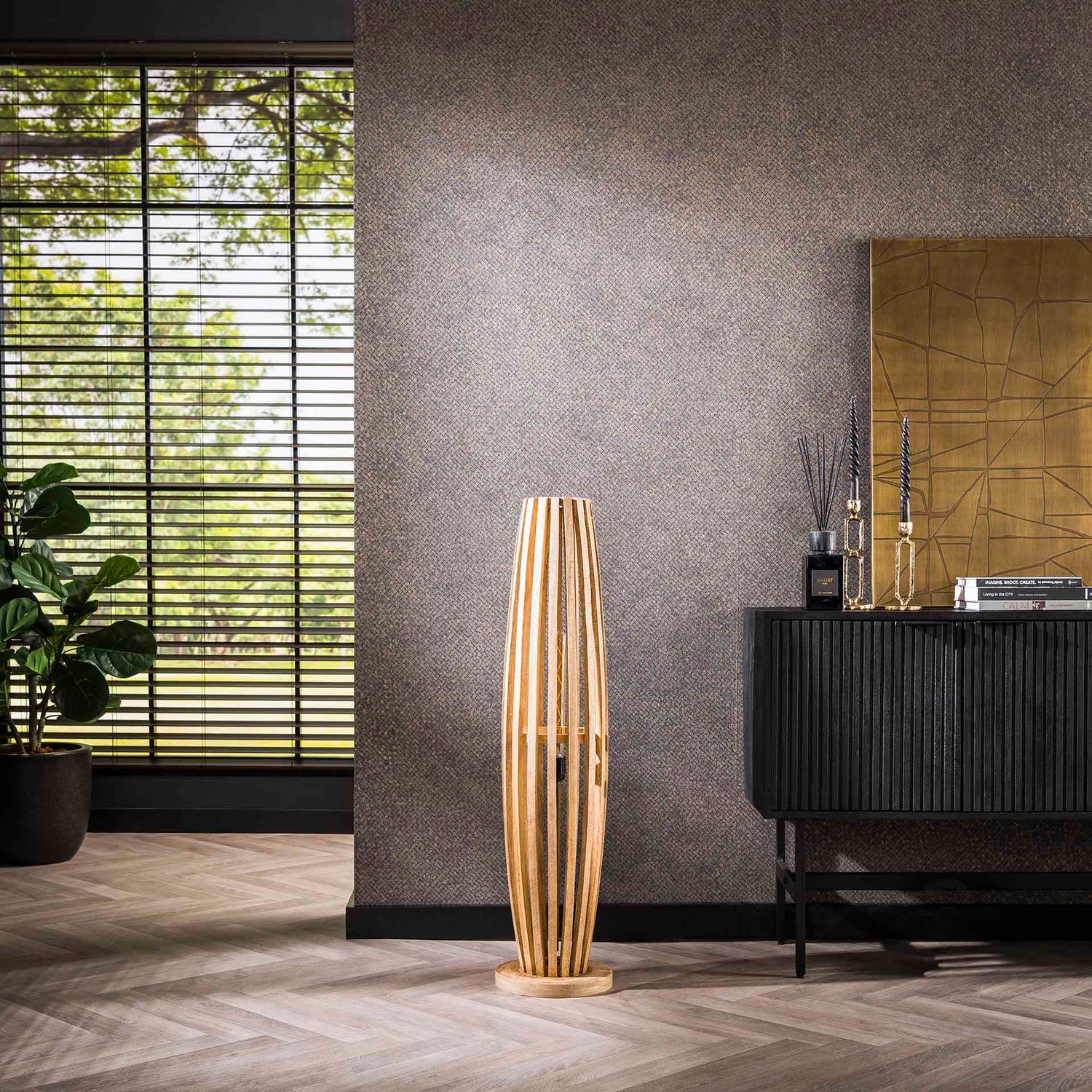 Vloerlamp 1L Orbit - 105x22x22 cm - Mango Naturaal