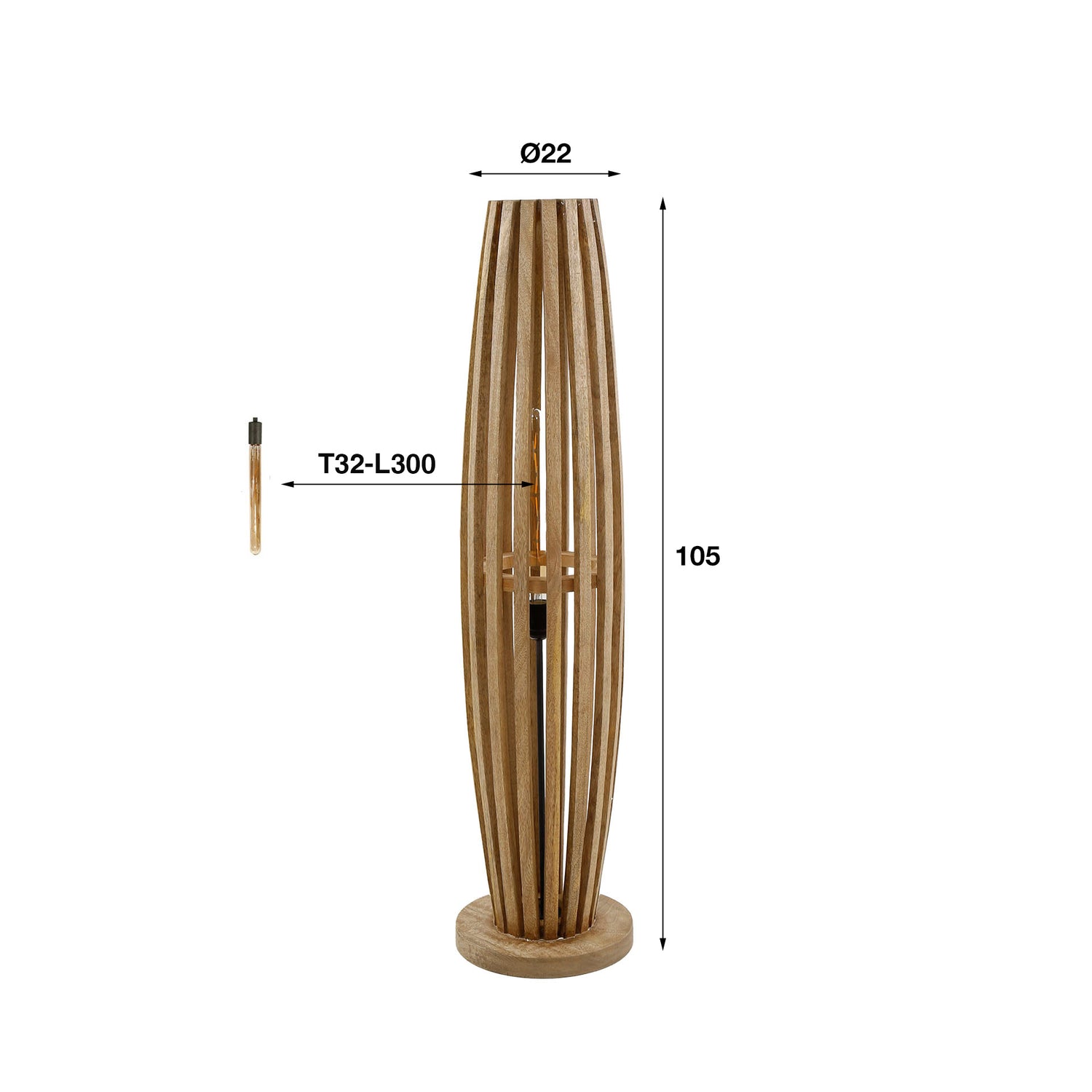 Vloerlamp 1L Orbit - 105x22x22 cm - Mango Naturaal